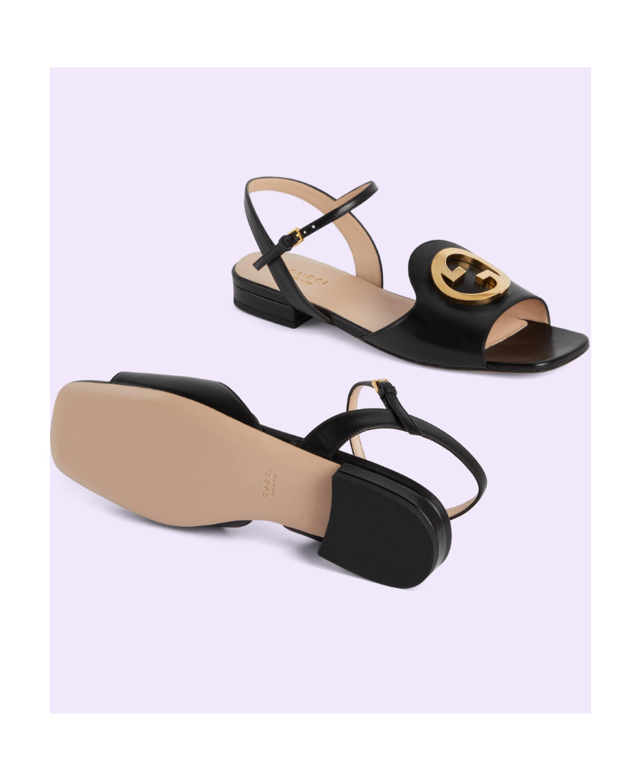 Gucci Interlocking G-logo Leather Sandals In Black