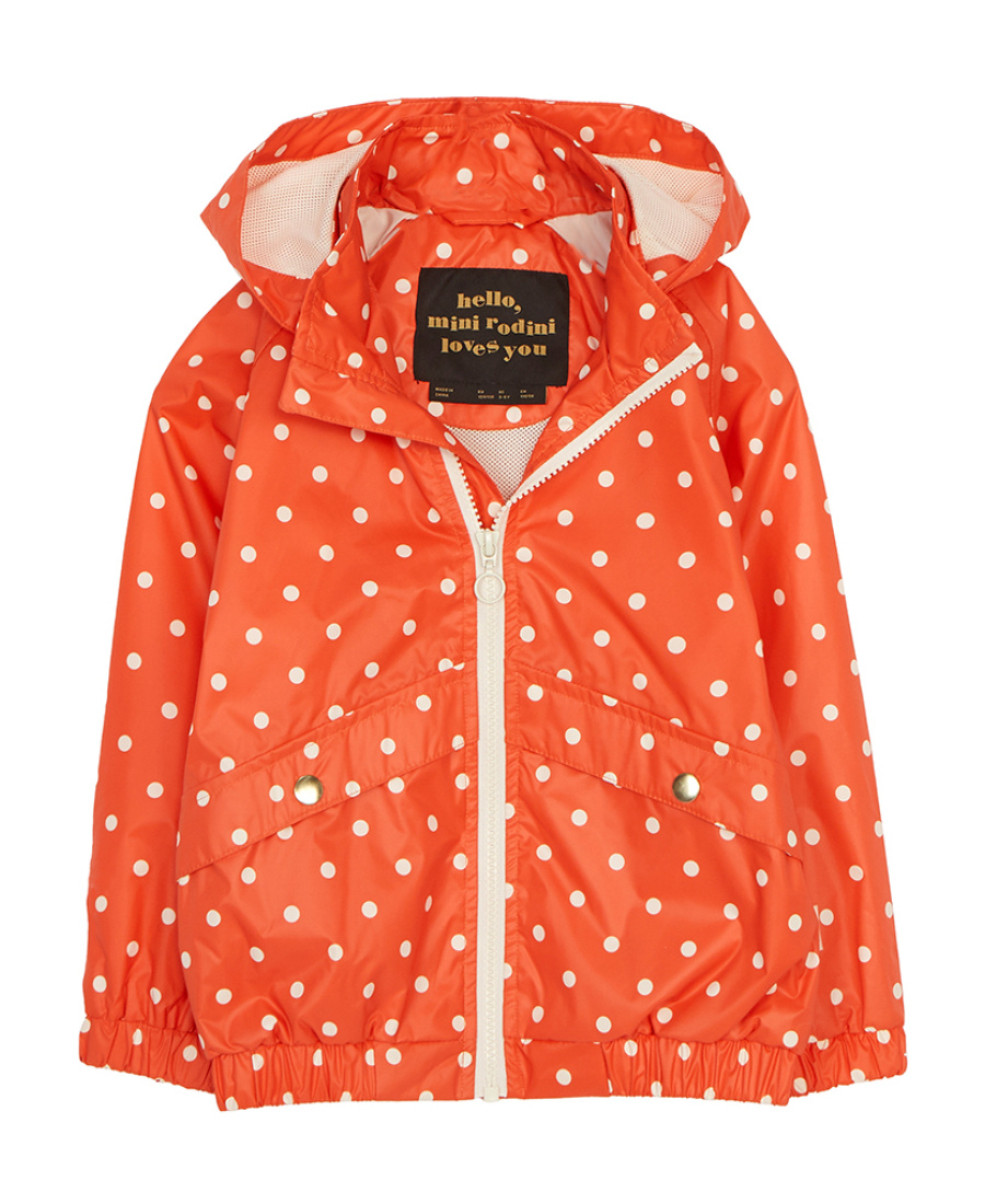 Shop Mini Rodini Dot-print Hooded Jacket In Orange