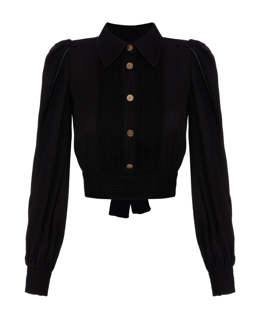 Elisabetta Franchi Long-sleeve Cotton Shirt In Black