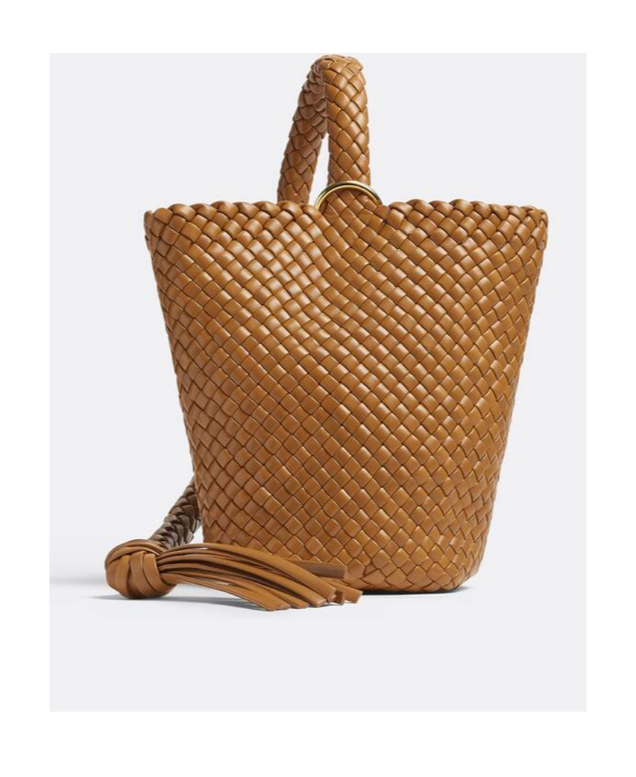 Bottega Veneta Logo Knitted Bucket Shoulder Bag In Brown
