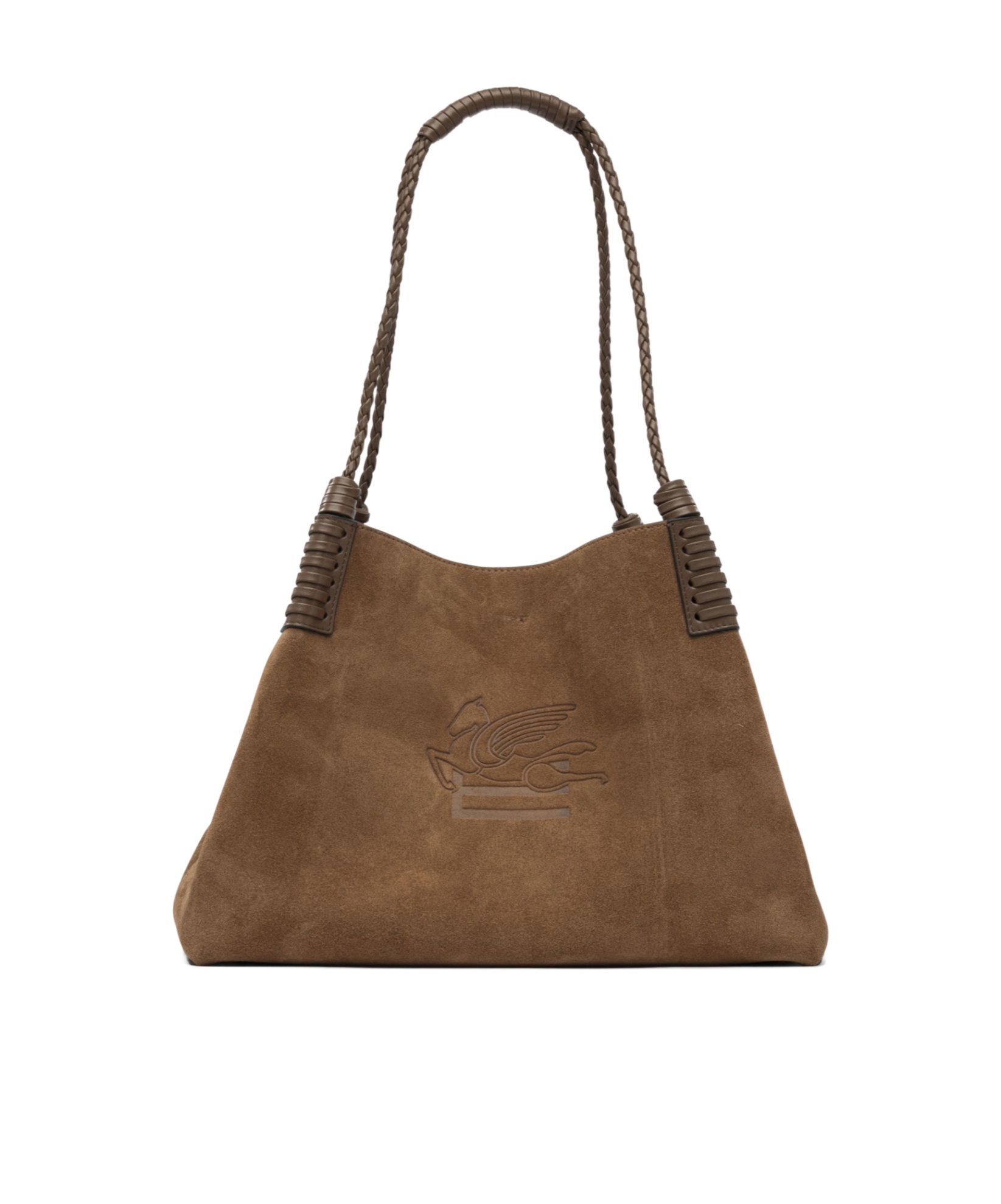 Etro Medium Libra Braided-handle Suede Tote Bag In Brown