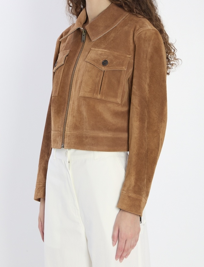 Arma Pointed-collar Flap-pocket Suede Jacket In Brown