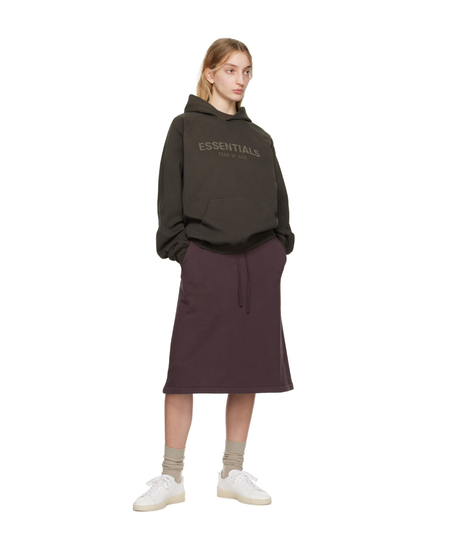 Essentials Purple Drawstring Midi Skirt In Black