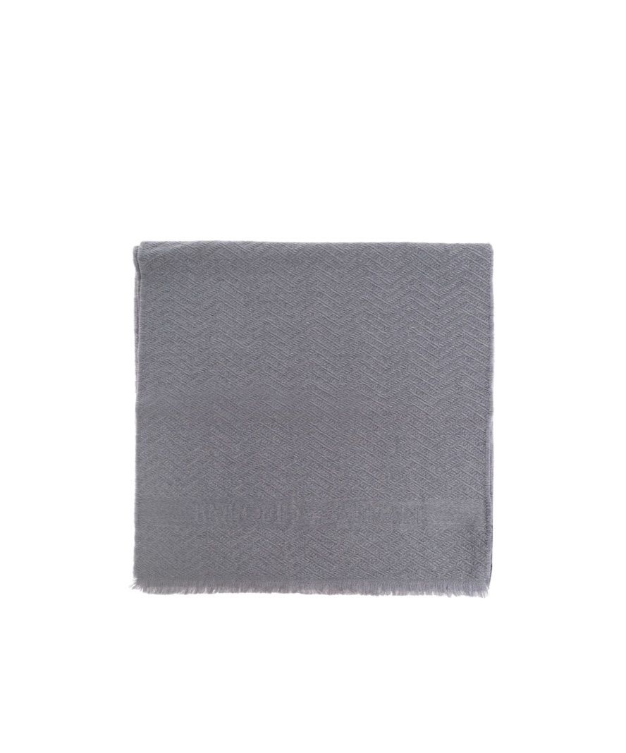 Emporio Armani Herringbone Wool Scarf In Gray