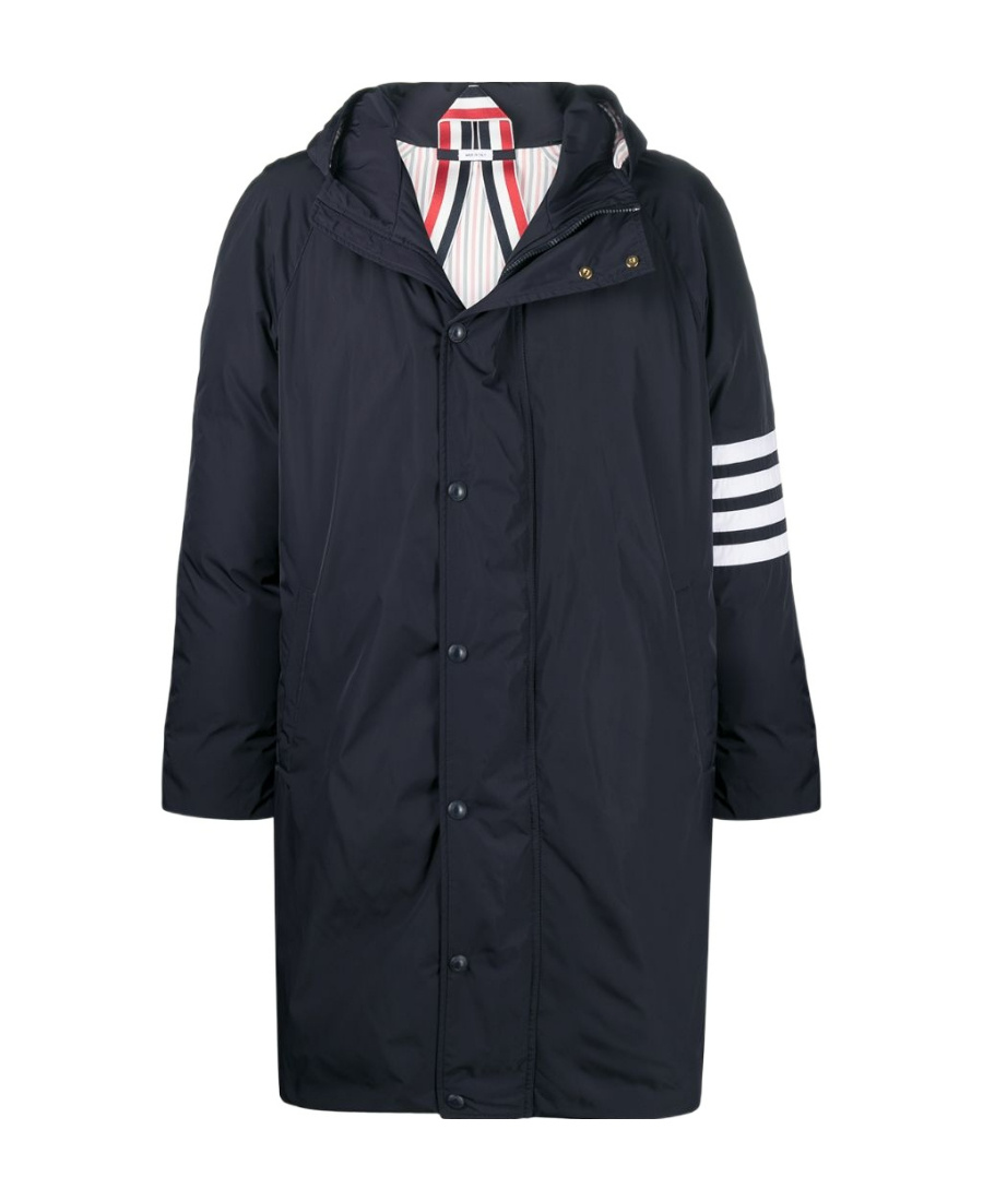 Thom Browne Downfill Hooded Football 4-bar Parka In Black