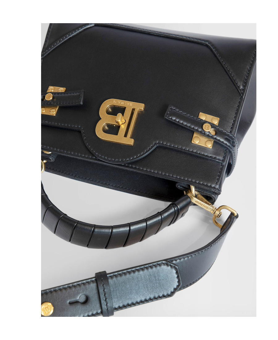 Balmain B-buzz 22 Top Handle Leather Bag In Black