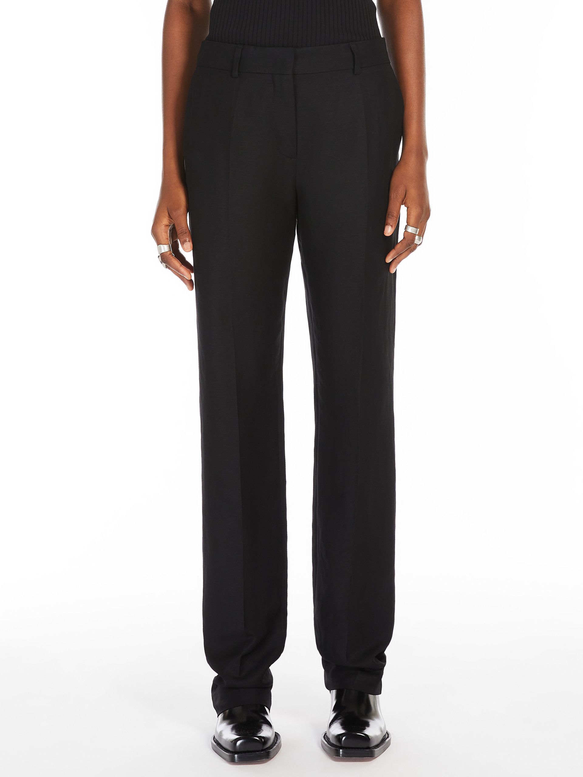 Shop Sportmax Flared Viscose And Linen Twill Trousers In Black