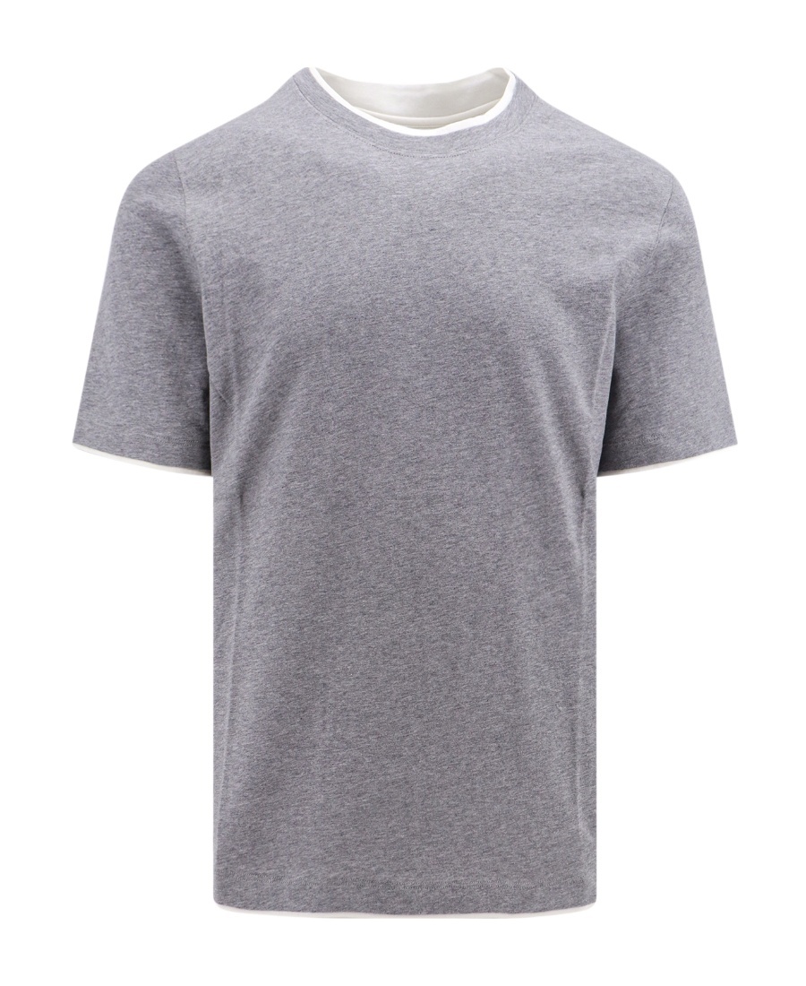Brunello Cucinelli Double Layer Crewneck T-shirt In Gray