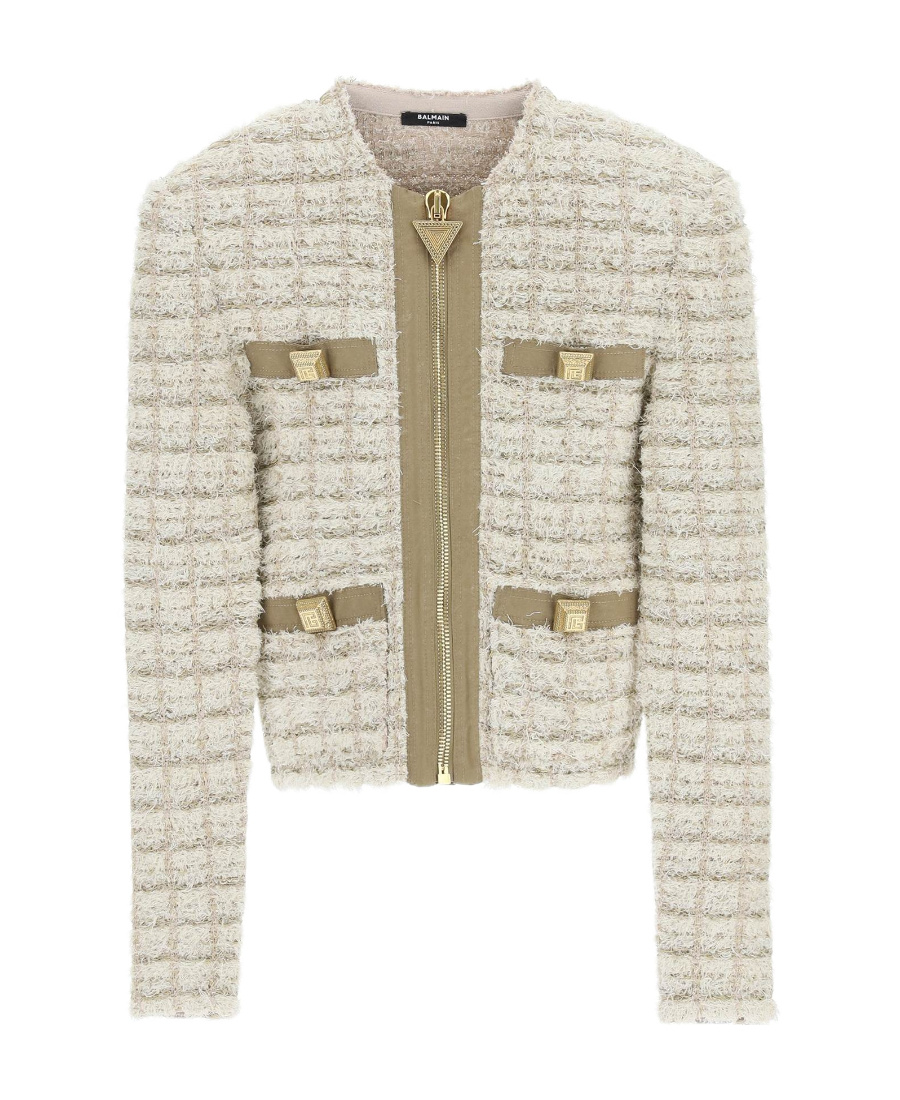 Balmain Tweed Zip-up Jacket In Nude