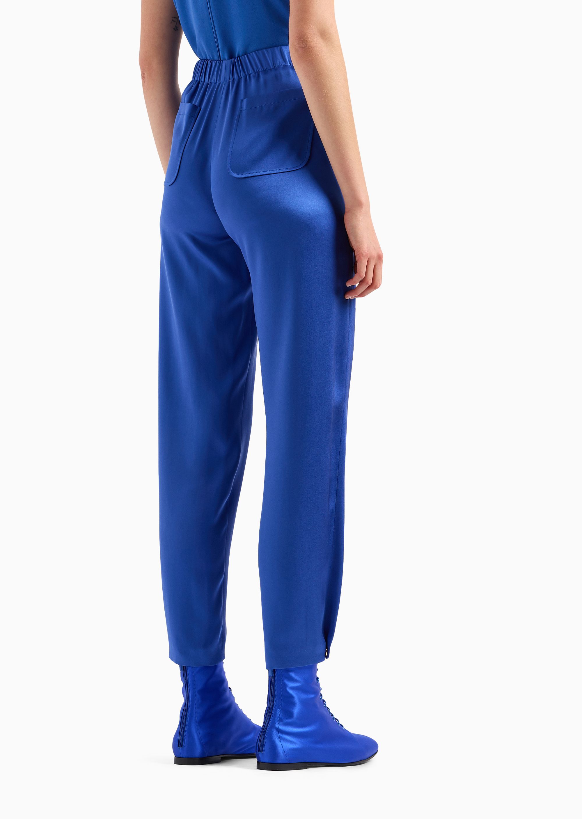 Giorgio Armani Elasticated Waist Satin Trousers In Blue