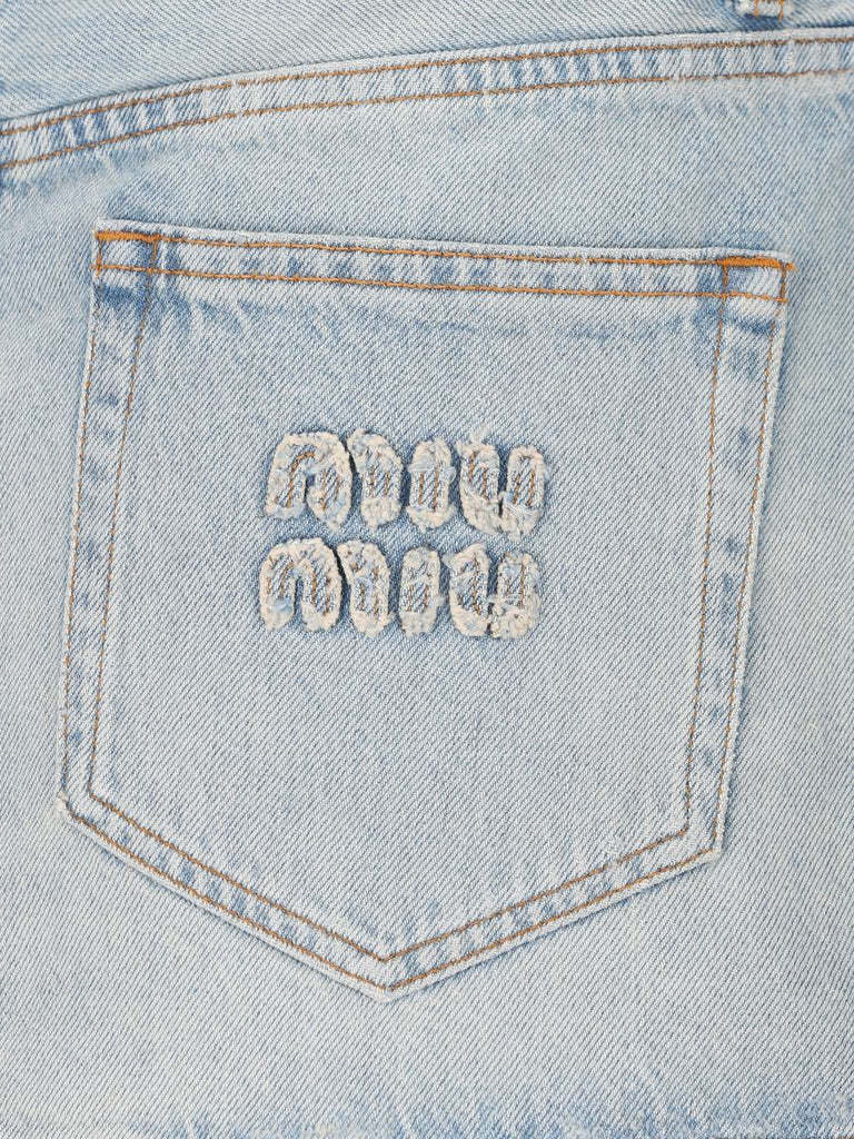 Miu Miu Logo Denim Miniskirt In Gray
