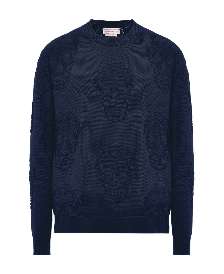 Alexander Mcqueen Round-neck Long-sleeved Sweater In Blue