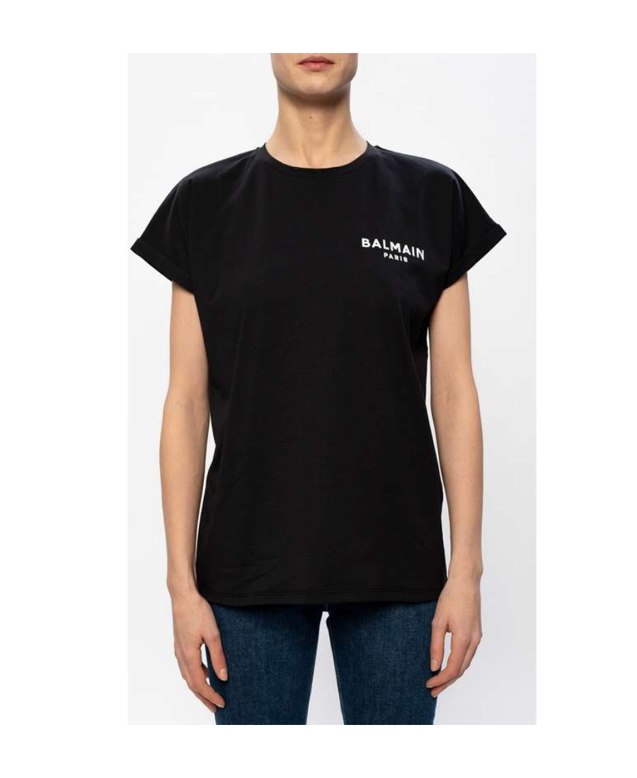 Balmain Flocked-logo Organic-cotton T-shirt In Black