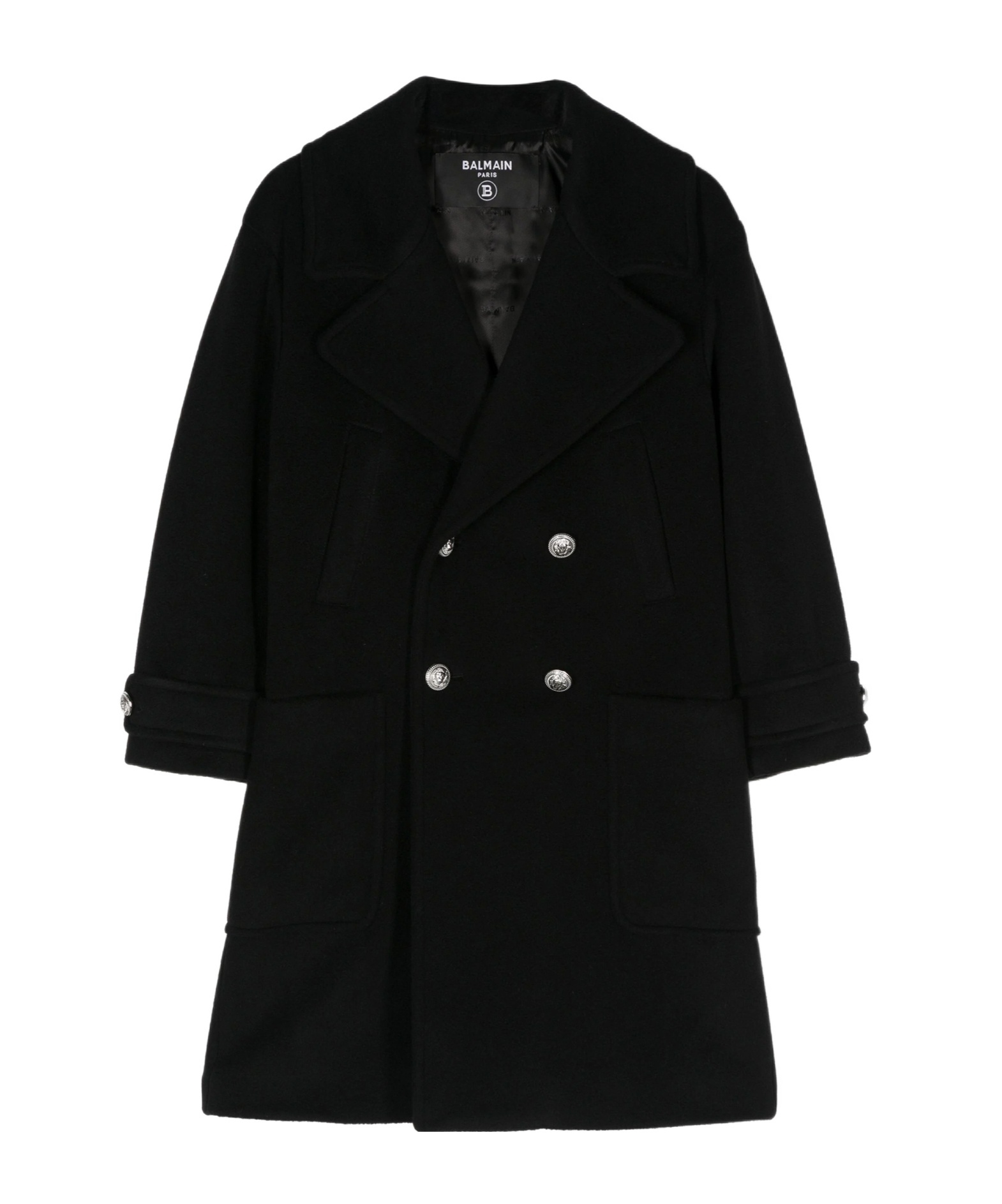 Balmain Double-breasted Felted Coat In Black