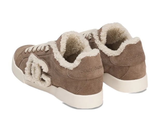 Dolce & Gabbana Suede Sneakers With Shearling Lining Shoes In Brown