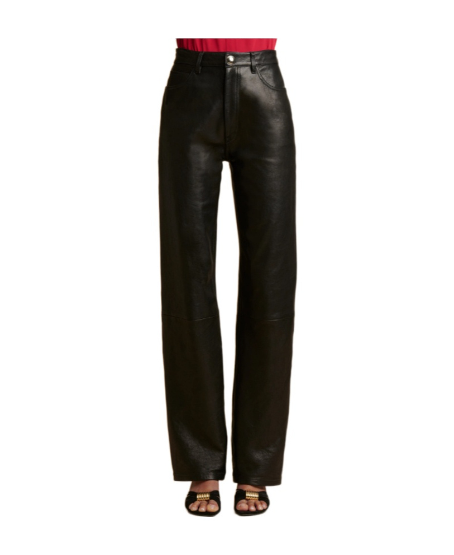 Khaite Straight Leg Monochrome Patterned Leather Pants In Black