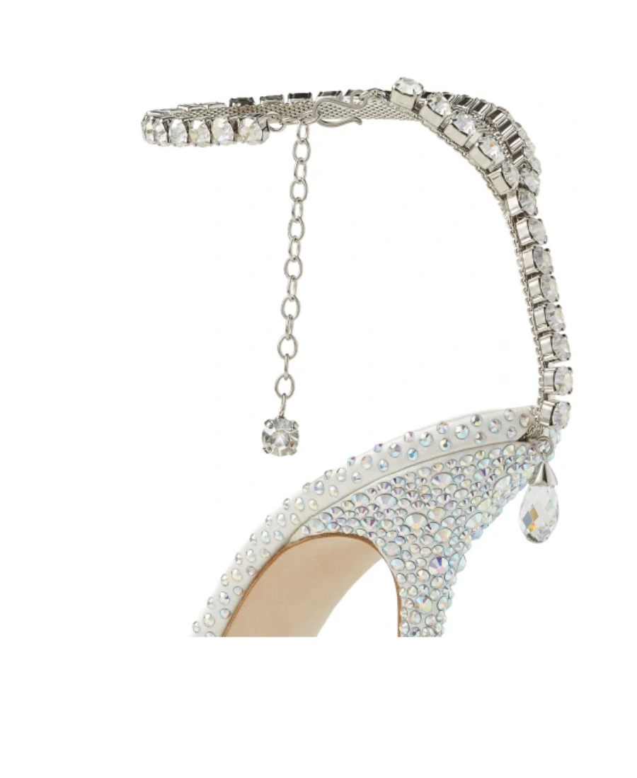 Jimmy Choo 'saeda' Rhinestone Embellished Satin Slingback Pumps In White