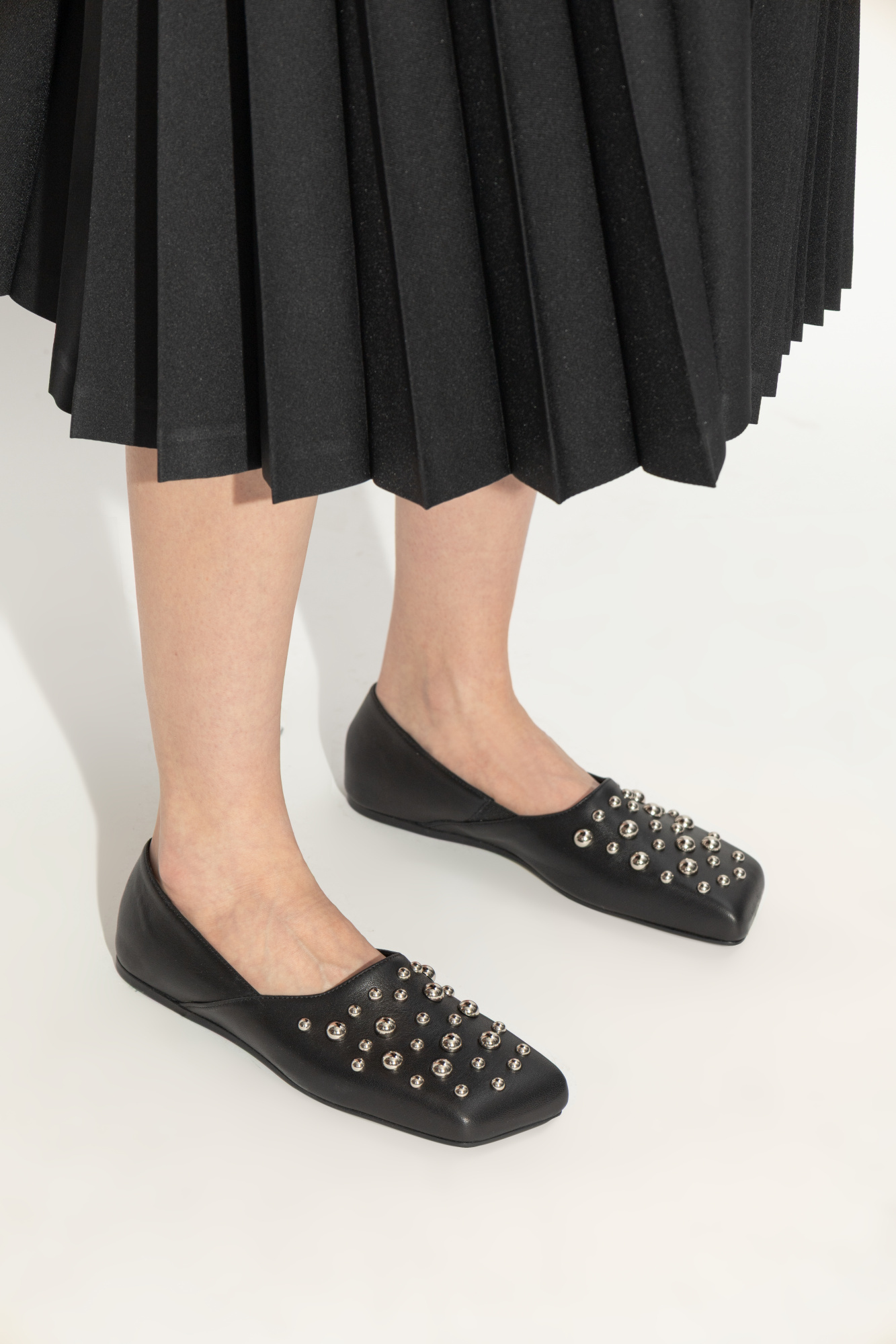 Vic Matie Square Closed Slipper Shoe In Leather With Applied Studs In Black
