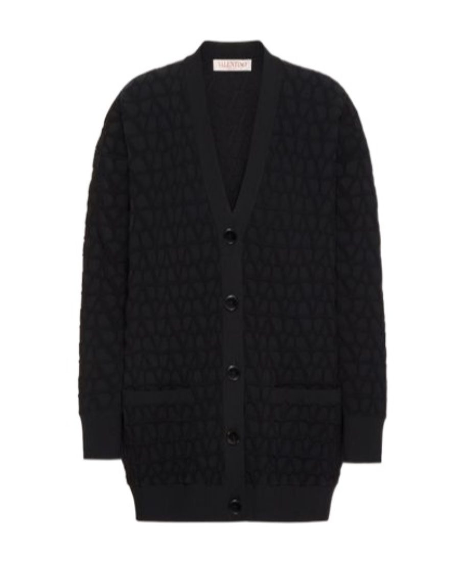 Valentino Toile Iconographe Stretch-design Cardigan In Black