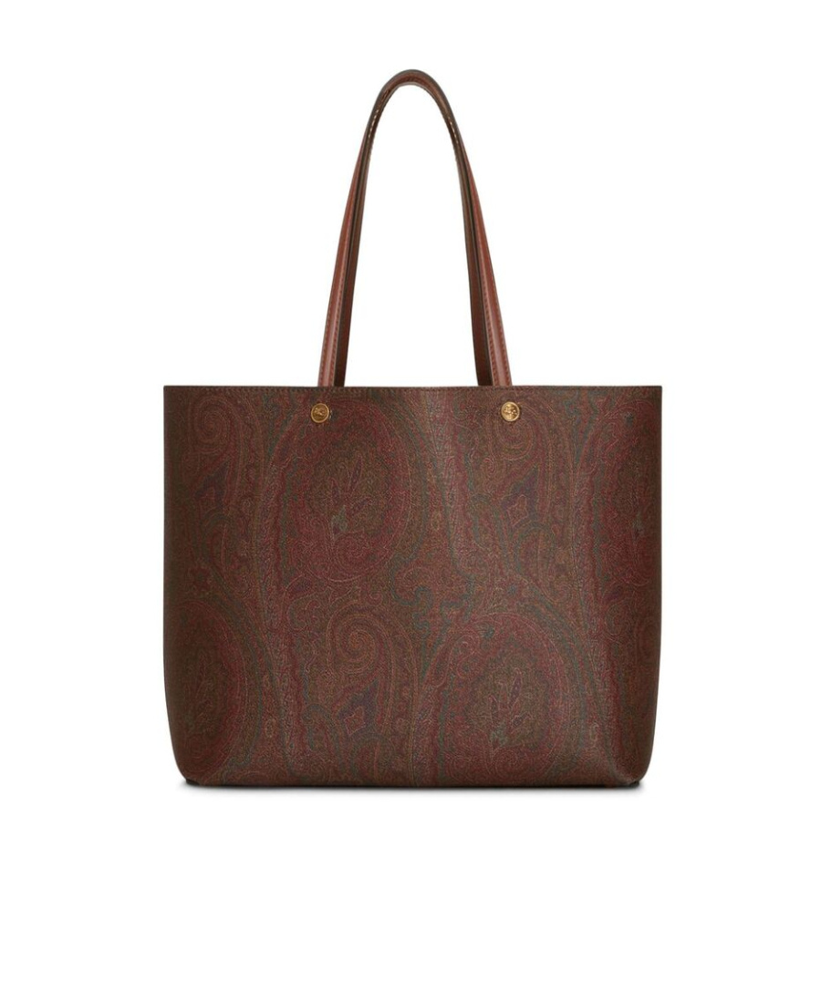 Etro Medium Canvas Shopping Bag With Paisley Pattern In Brown