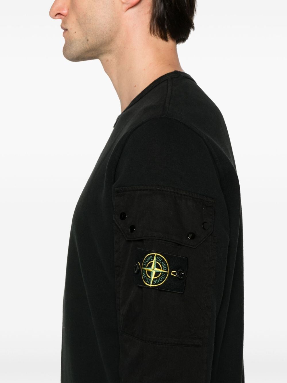 Stone Island Lightweight Wool Crew Neck Pullover In Black