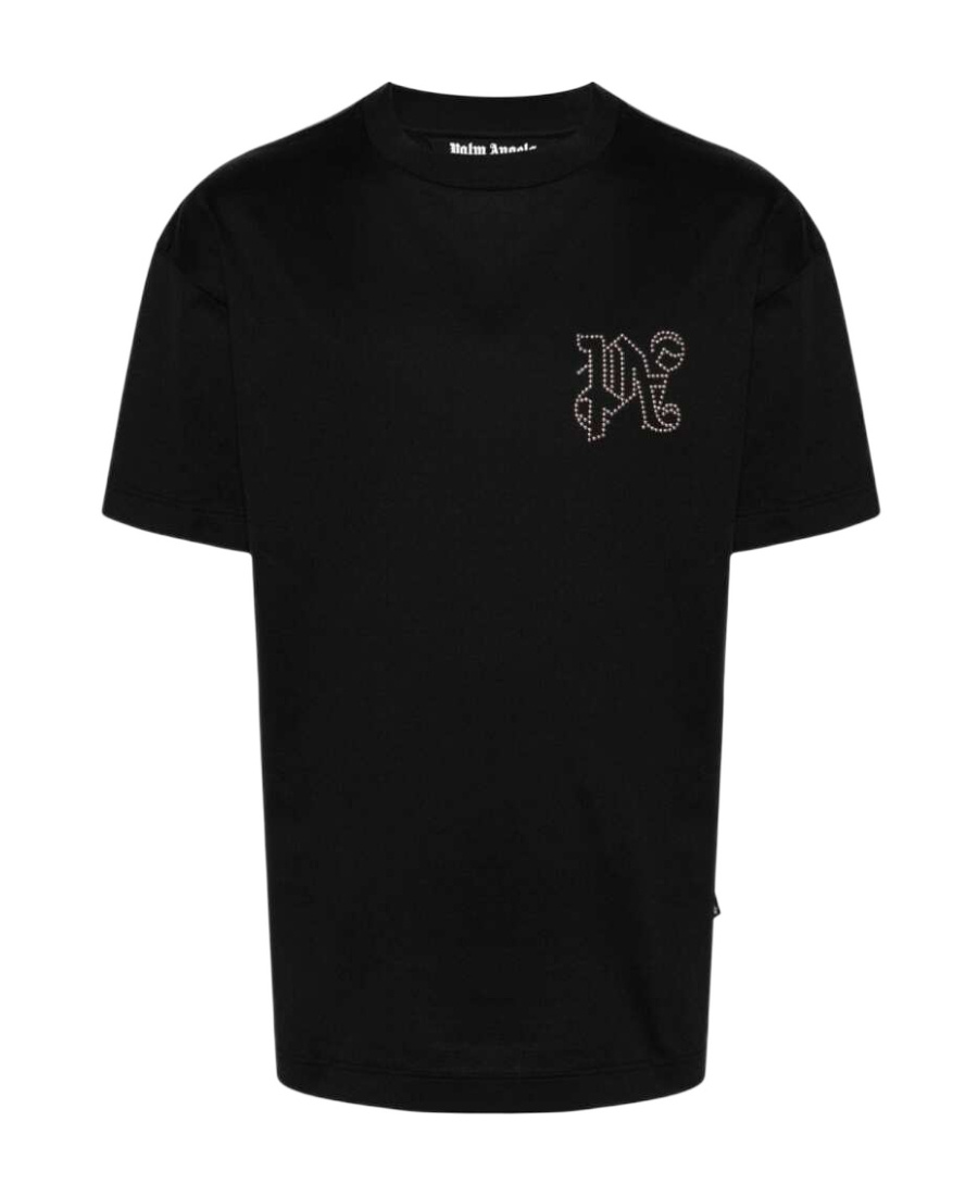 Palm Angels Studded Monogram T-shirt In Black