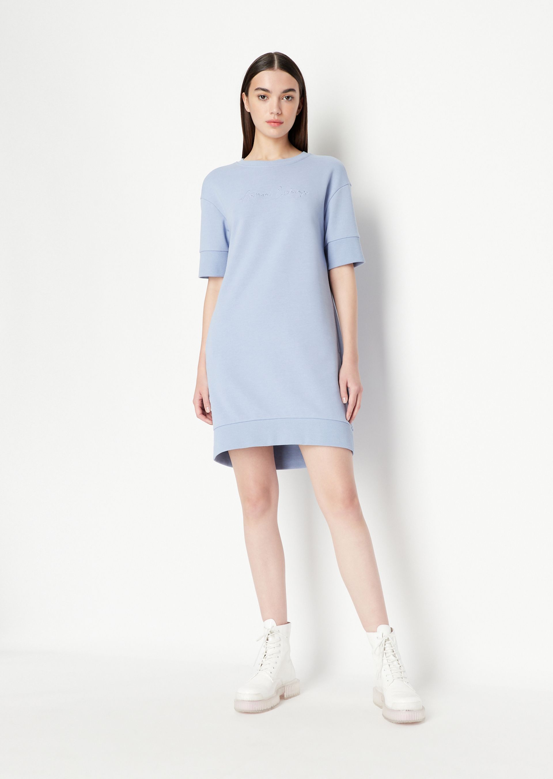 ARMANI EXCHANGE LOGO-EMBROIDERED T-SHIRT DRESS