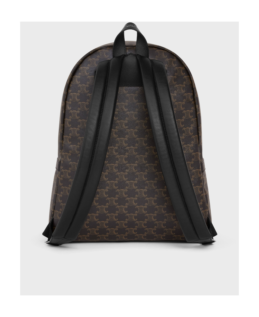 Celine Medium Backpack In Triomphe Canvas And Calfskin In Black