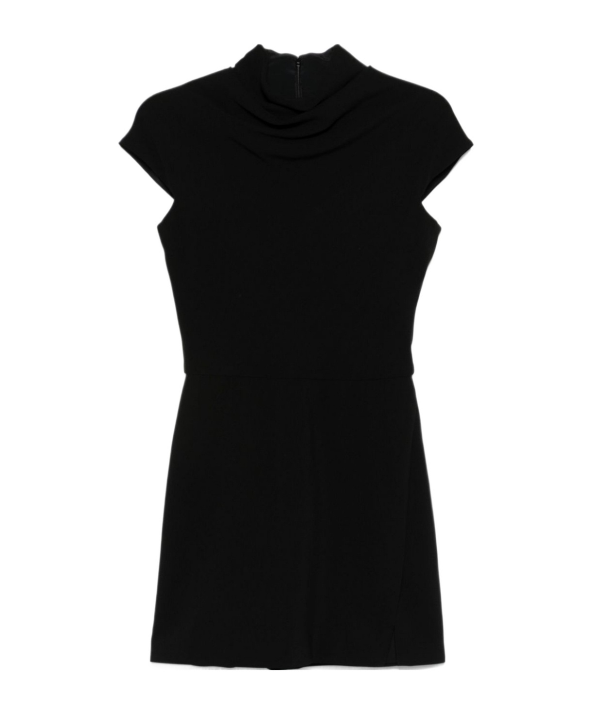 Versace Draped Knee Length Dress With Cap Sleeves In Black