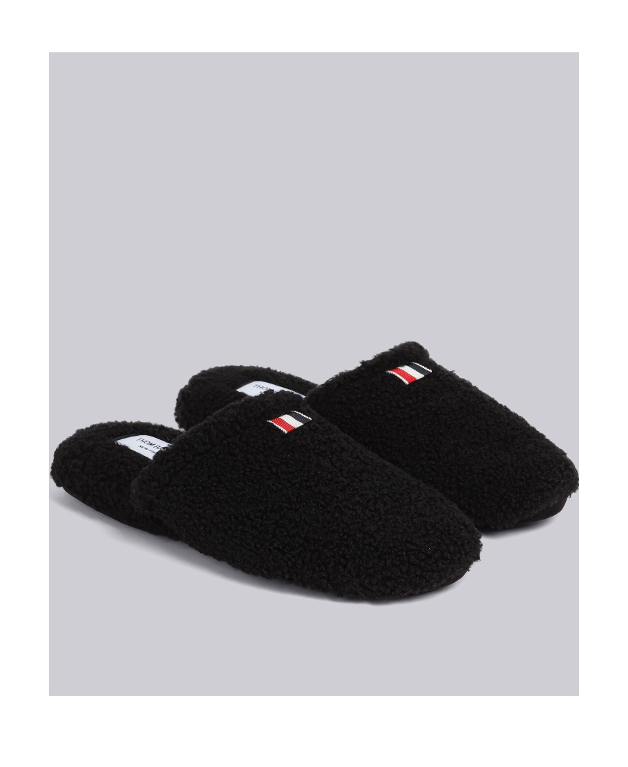 Thom Browne Rwb Grosgrain Tab Slippers In Black