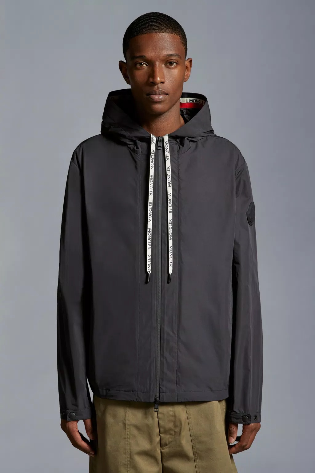 Moncler Drawstring Hooded Jacket In Black