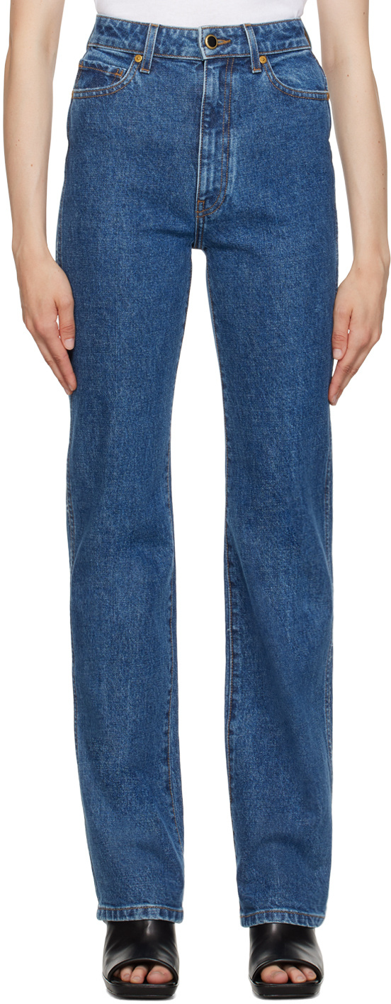Khaite Danielle High Waist Straight Leg Jeans In Blue