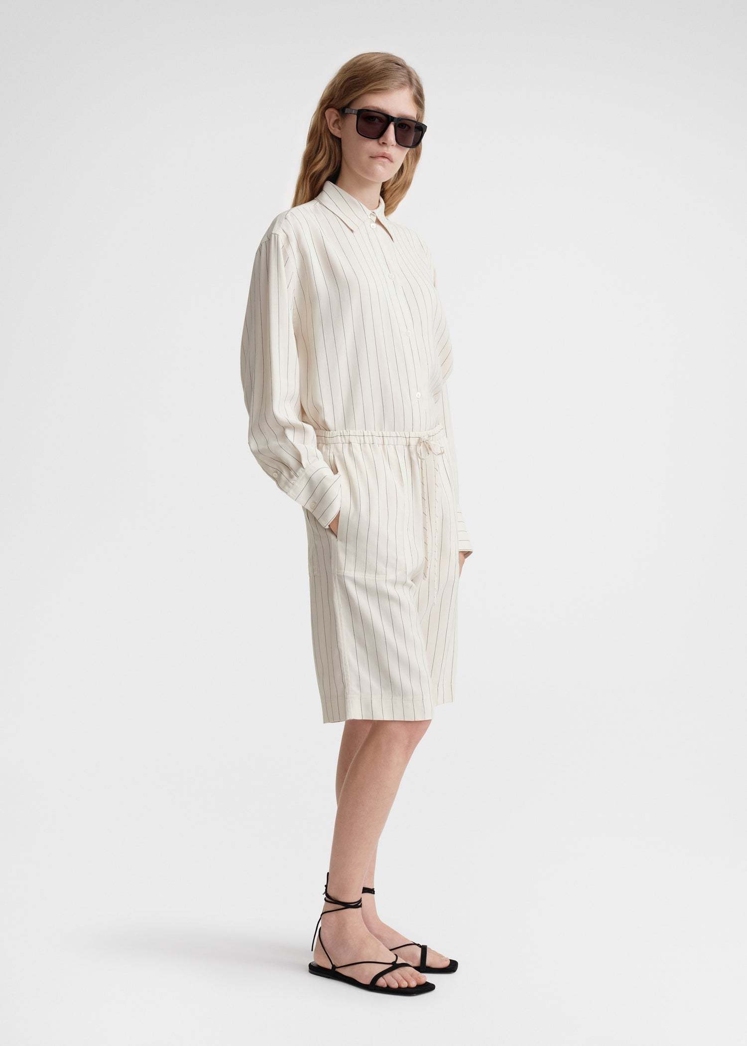 Totême Drawstring-waist Pinstripe Shorts In White