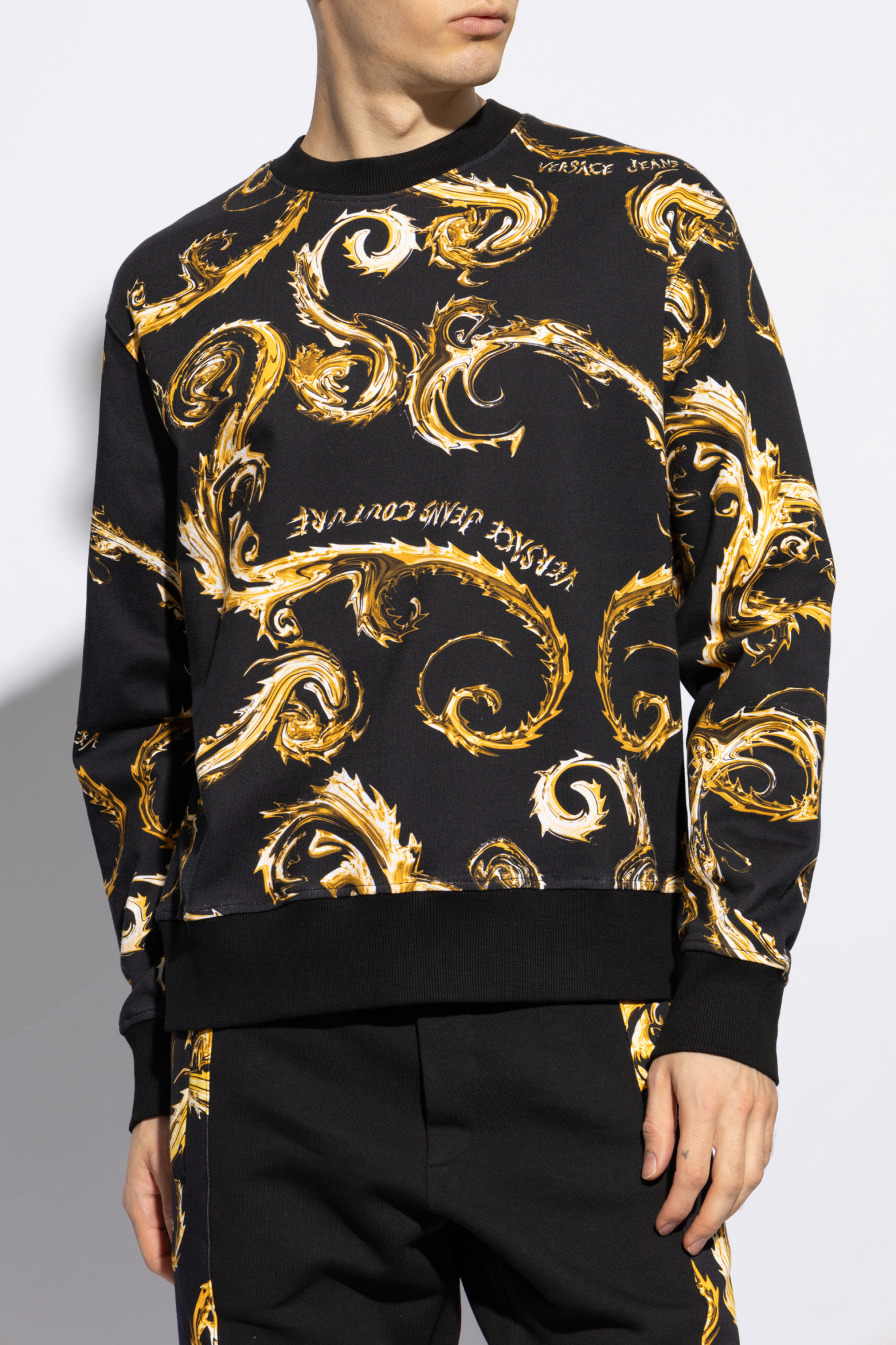 Shop Versace Jeans Regalia Baroque Print Cotton Sweatshirt In Black