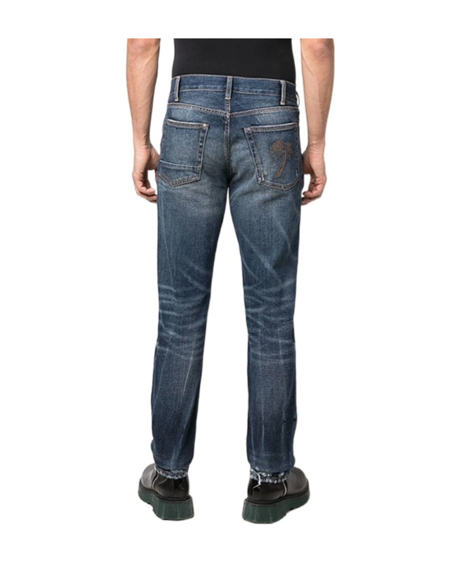 Palm Angels Slim-fit Distressed Straight-leg Jeans In Blue