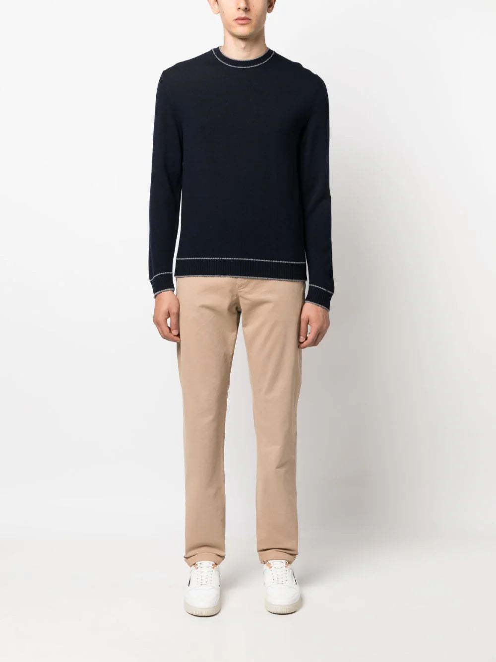 Eleventy Stripe-detail Wool Sweatshirt In Black