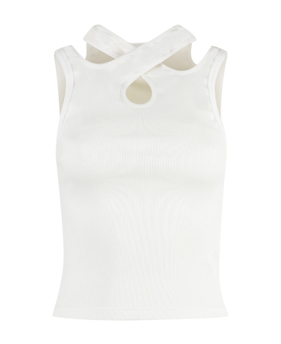 Msgm White Rib Tank Top In White
