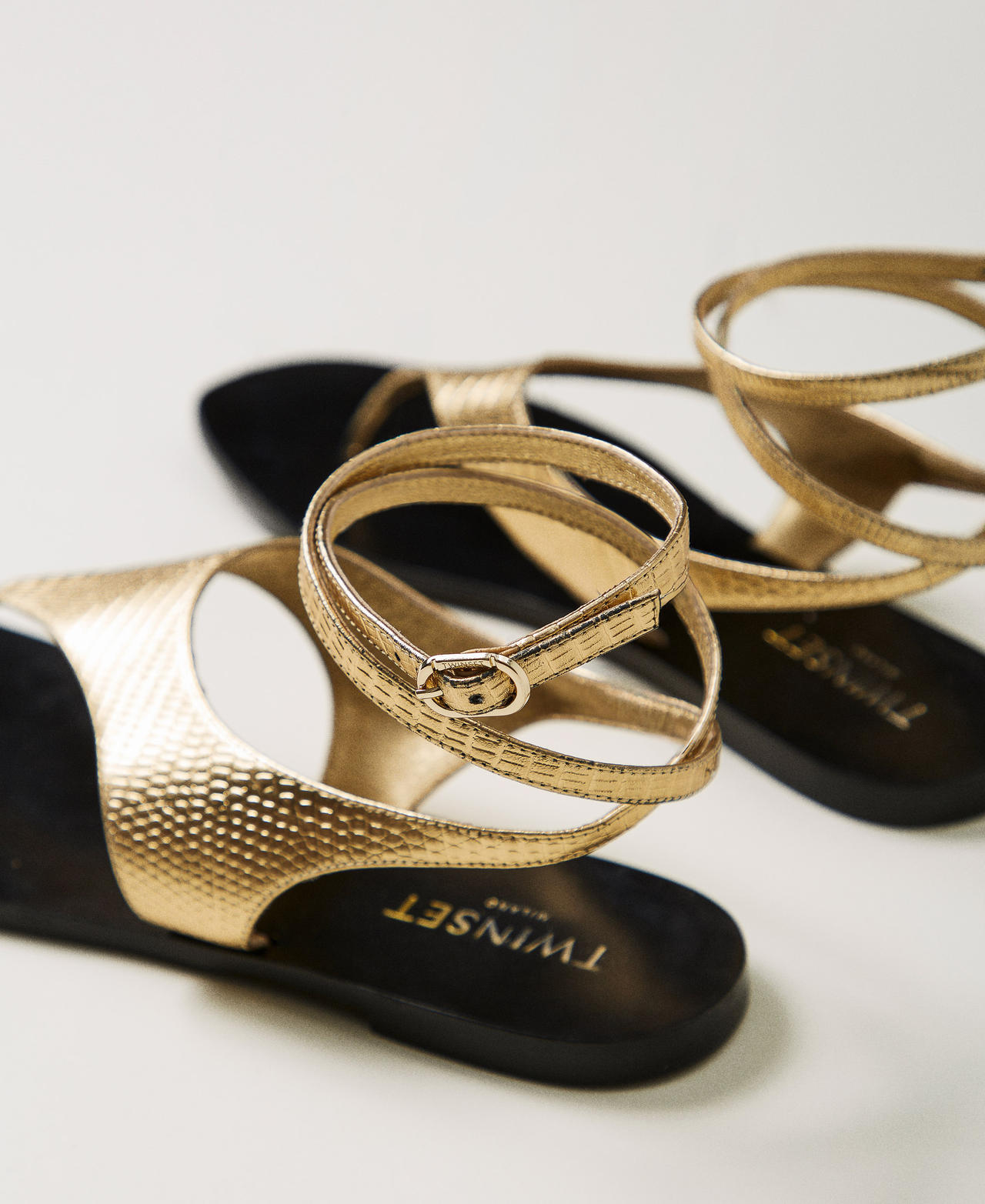 TWINSET METALLIC ANKLE-STRAP SANDALS
