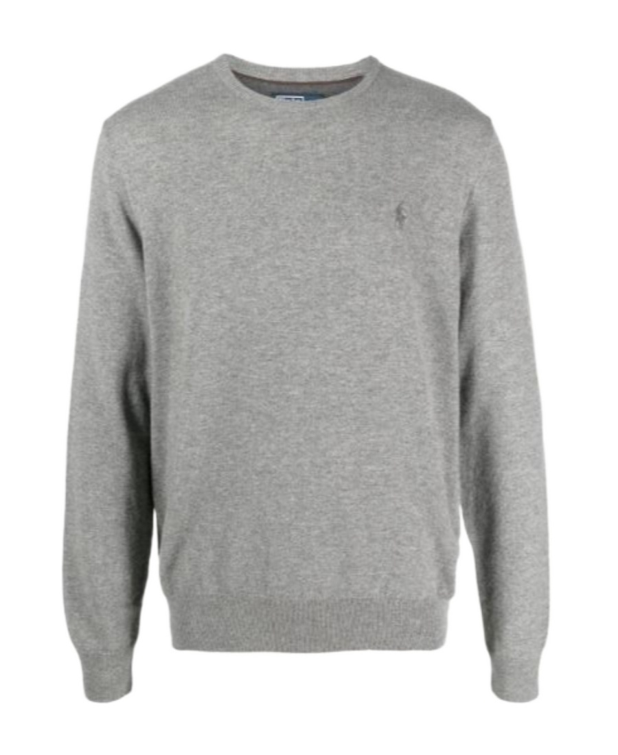 Polo Ralph Lauren Classic Logo Embroidered Rib Sweater In Gray