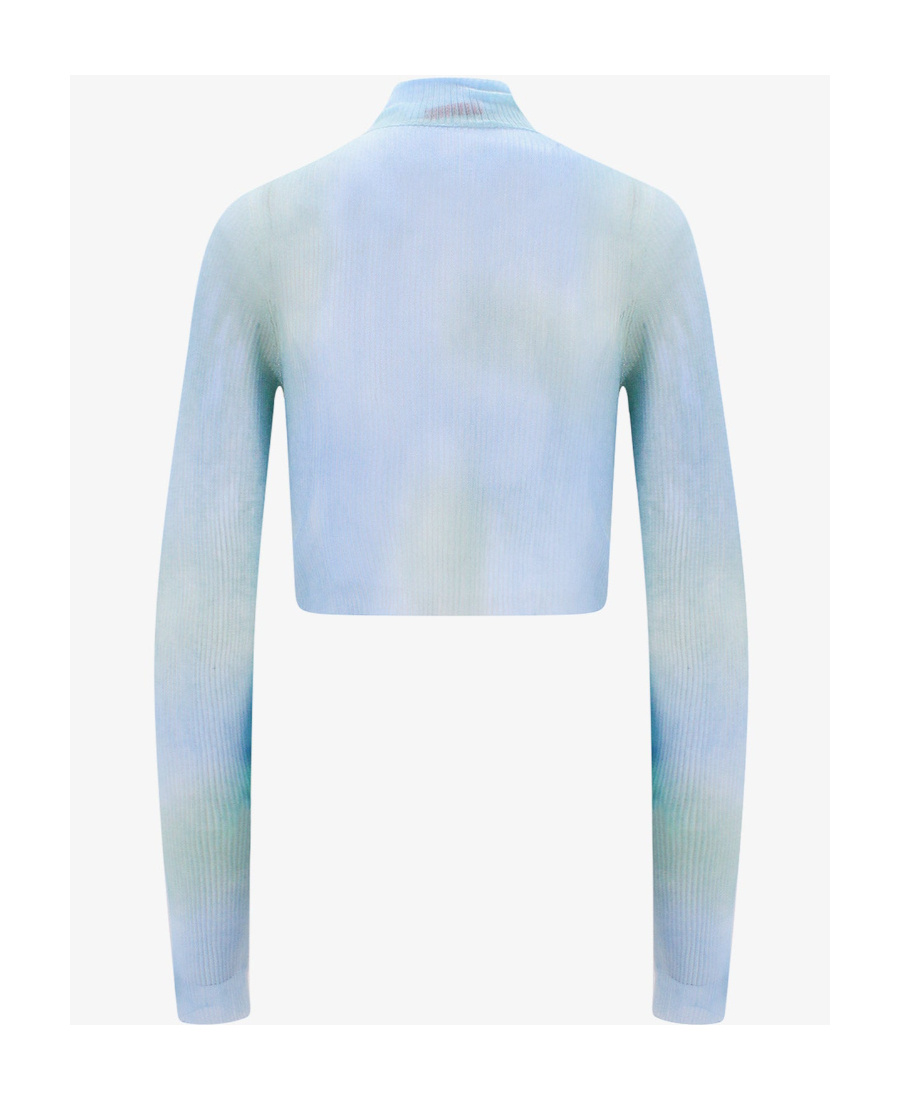 Off-white Top Crop Fit Con Effetto Tie-dye In Blue