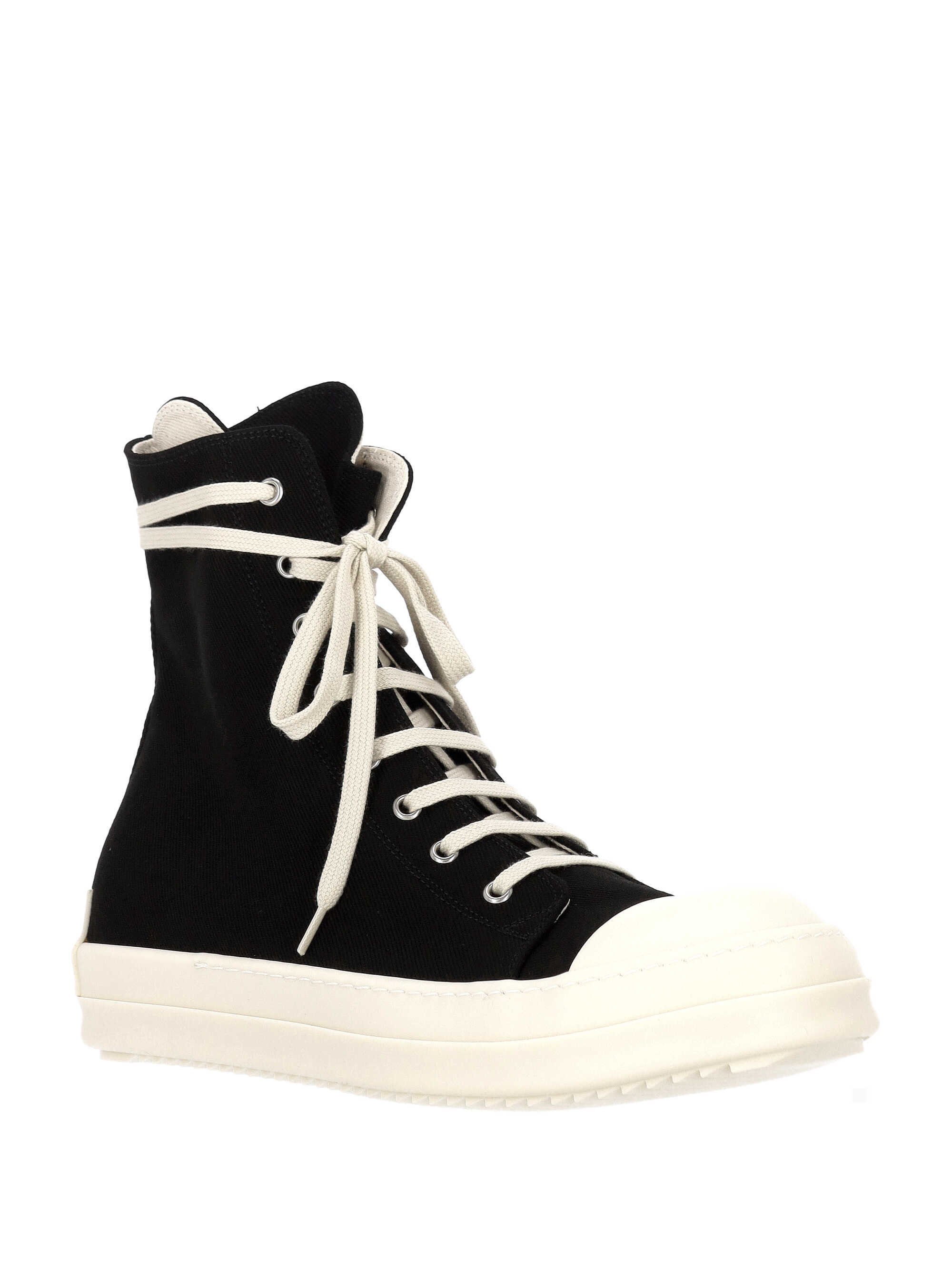 Rick Owens Drkshdw High-top Round Toe Rubber Sole Sneakers In Black