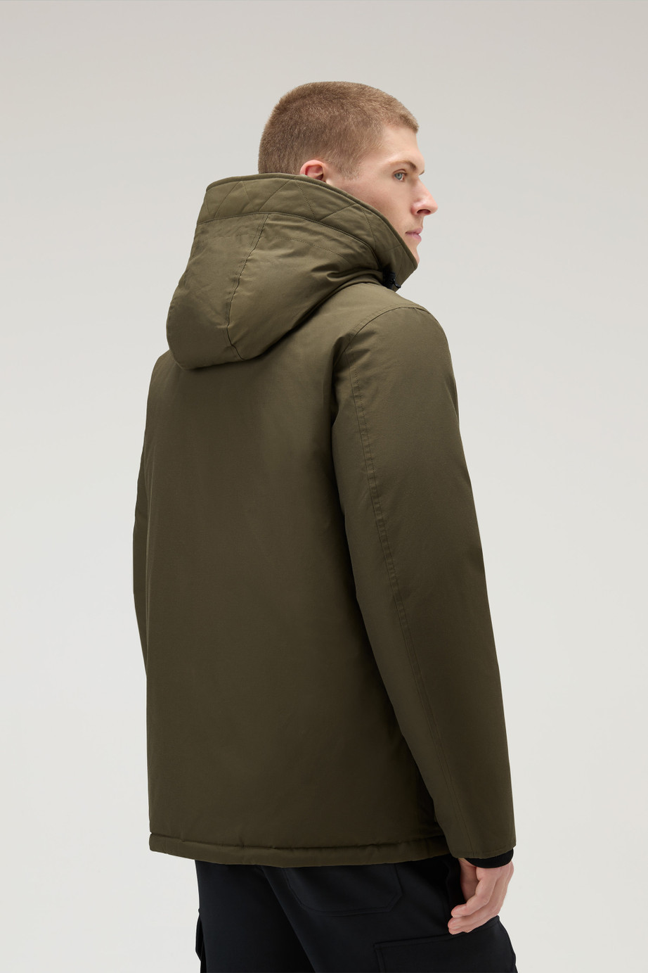 Woolrich Feather Down Padded Parka With Concealed Hood In Green