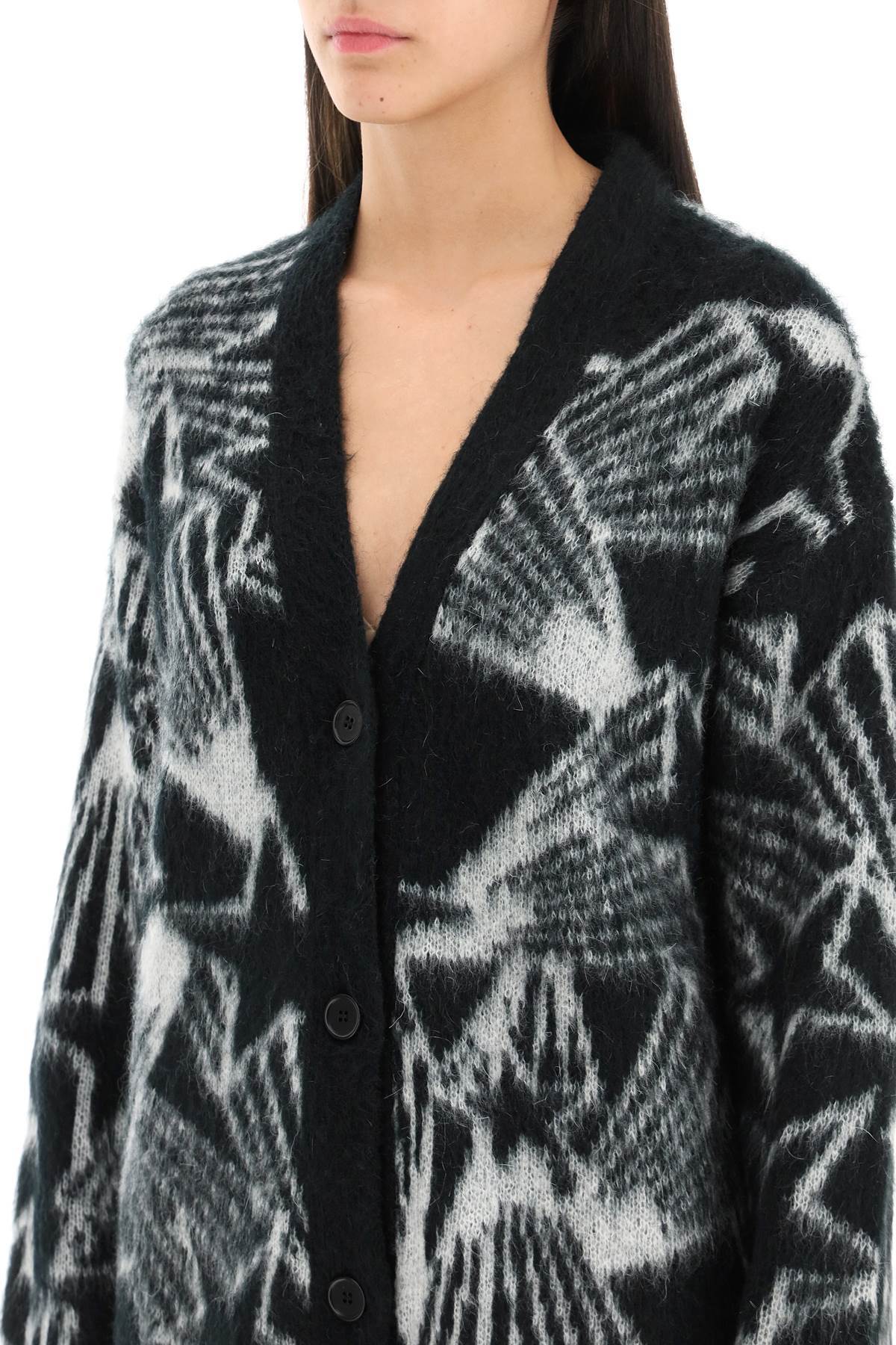 Msgm Star-print Intarsia Cardigan In Black
