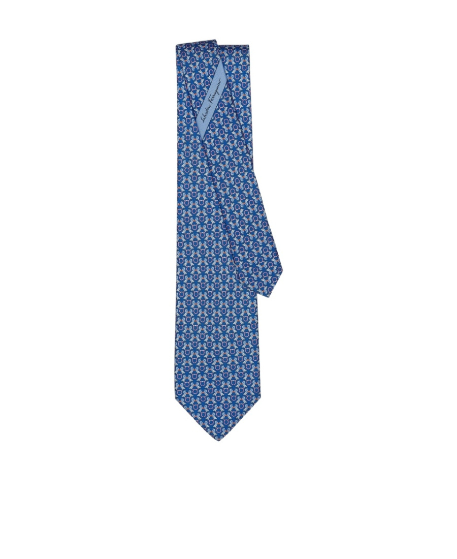 Ferragamo Gancini-print Silk Scarf In Blue