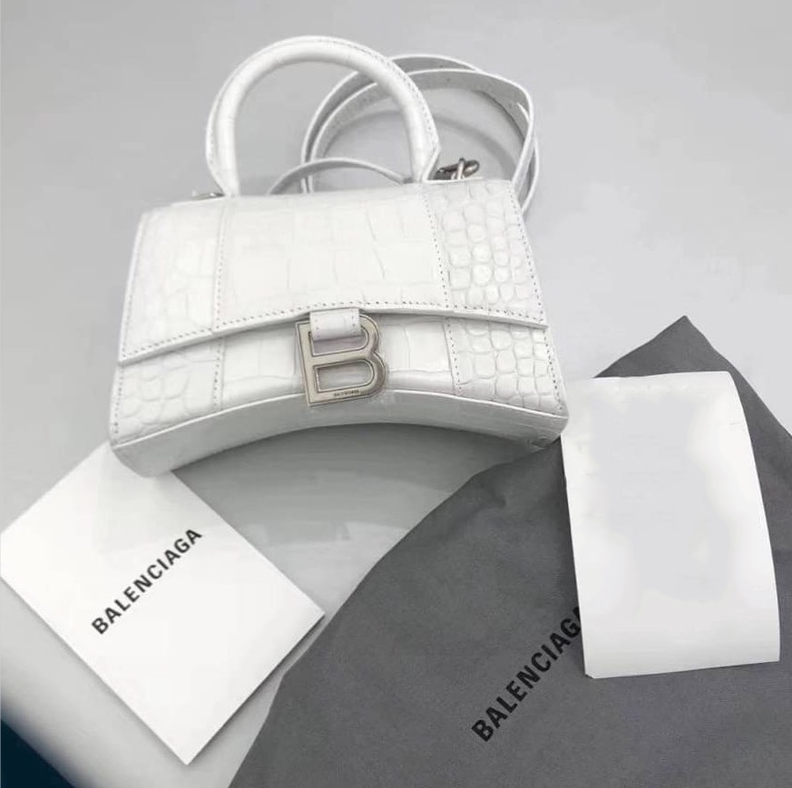 Balenciaga Borsetta Hourglass Xs Con Lavorazione Coccodrillo Da Donna In Bianco In White
