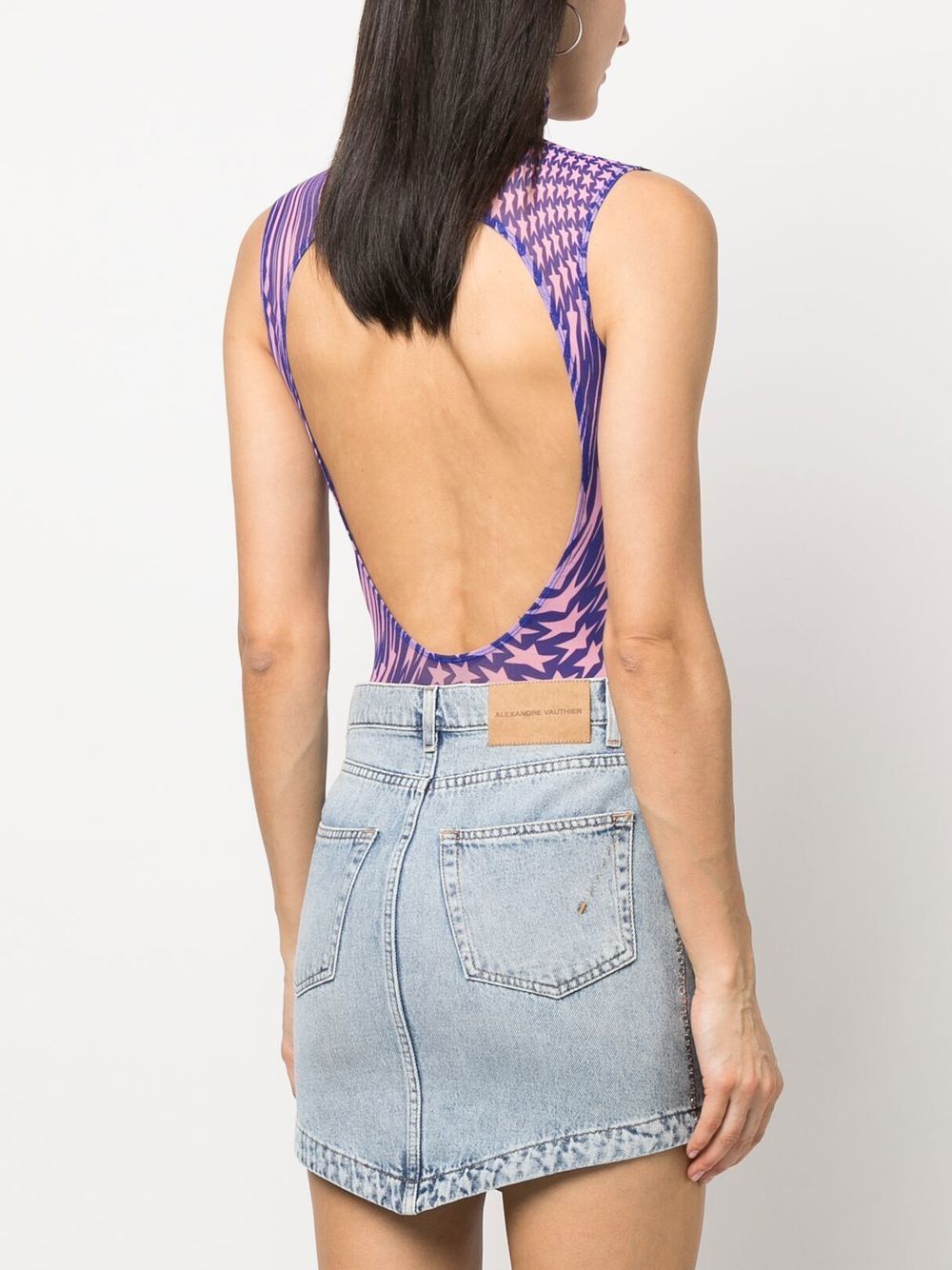 Mugler Star-print Mesh Bodysuit In Purple