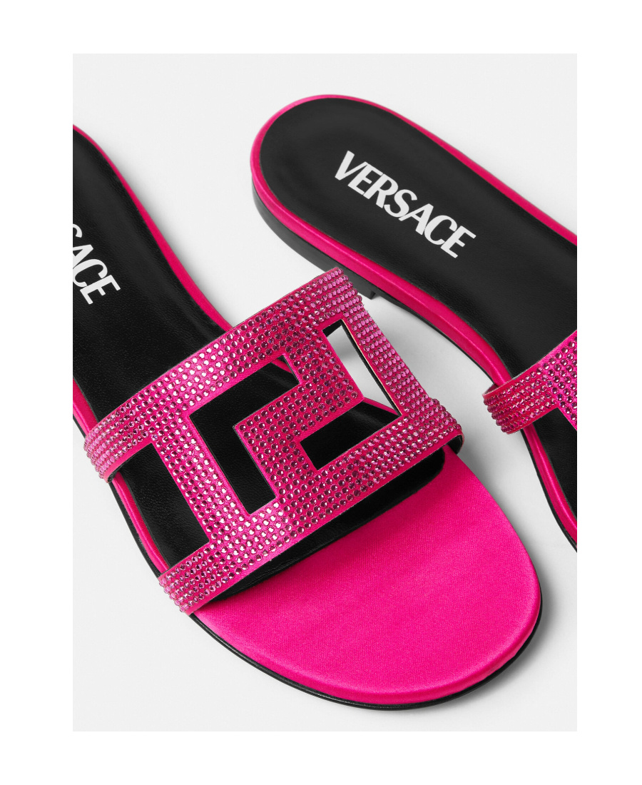 Versace Greca Maze Flat Sandals With Crystals In Pink