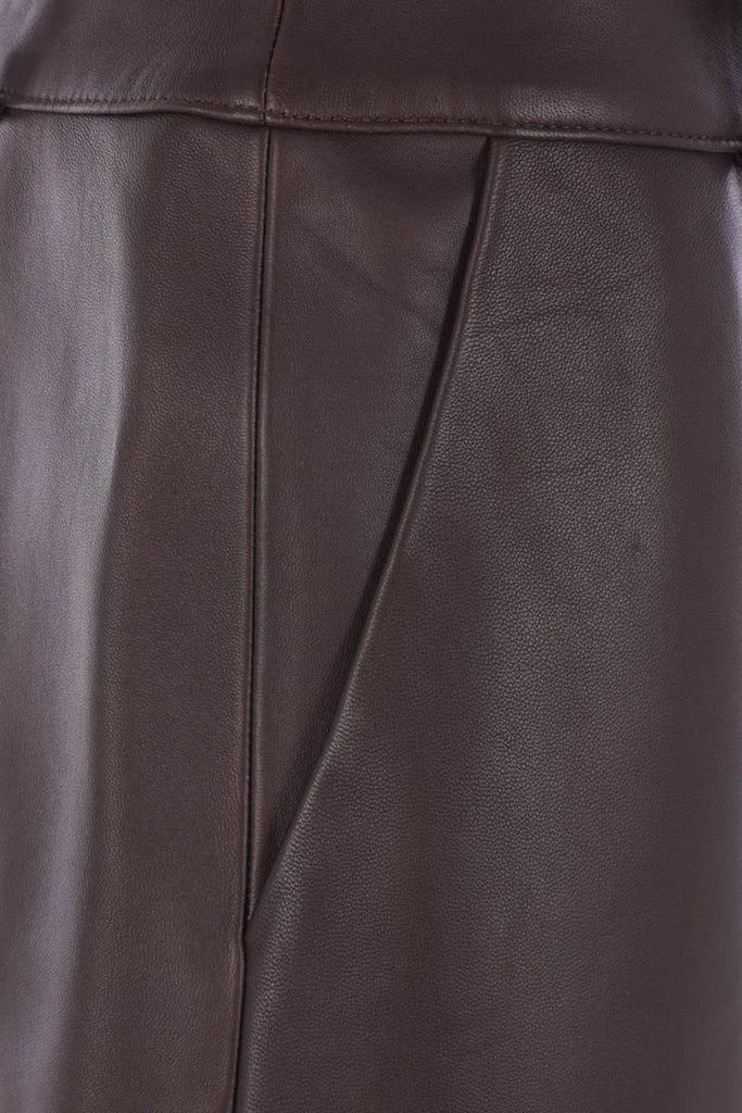 Co Paneled Leather Barrel-leg Pants In Brown