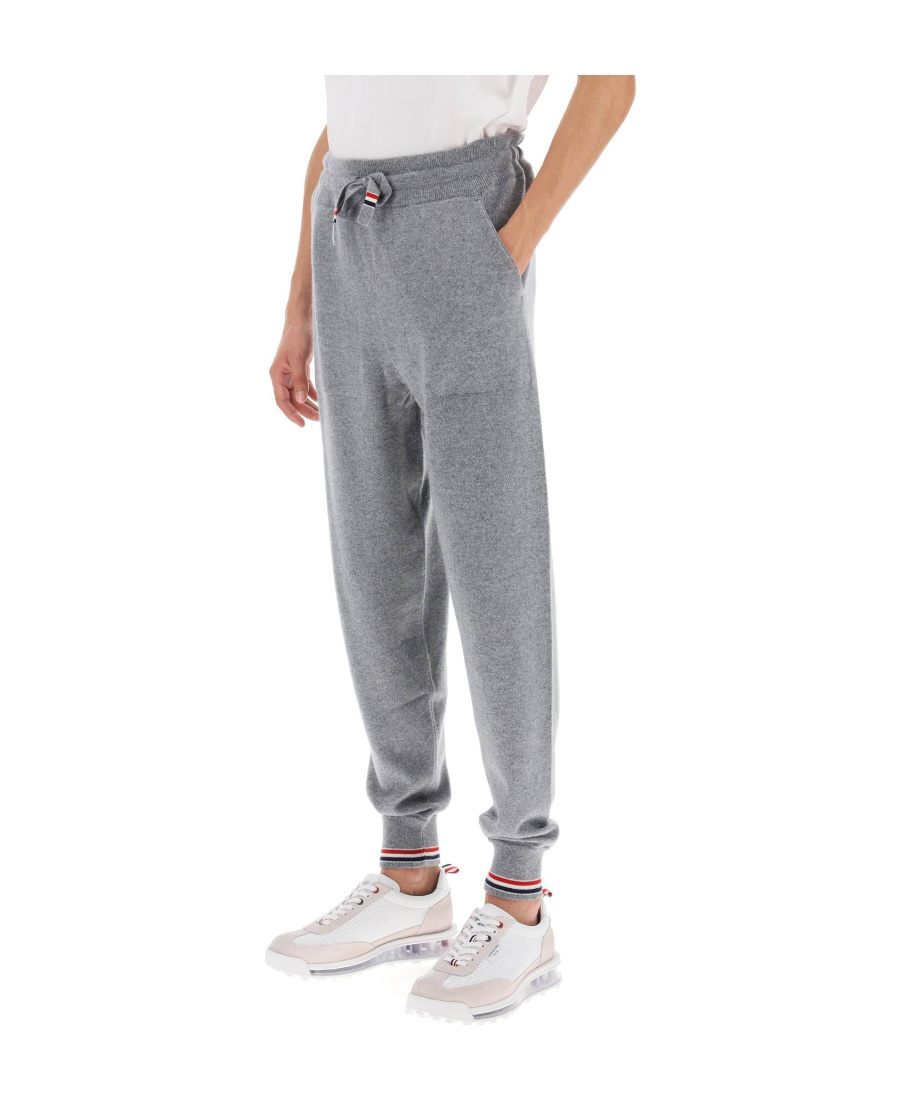 Thom Browne Cashmere Knitted Track Pants In Gray