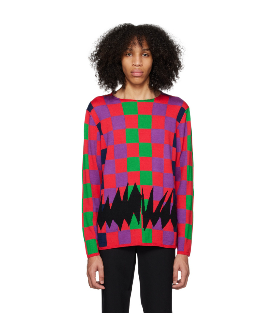 Comme Des Garçons Square-print Fine-knit Jumper In Multicolor